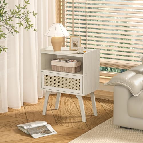 Lerliuo Rattan Nightstands Set of 2, Side Table with Drawer Open Shelf - Image 6