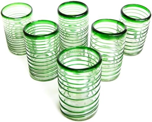 Emerald Green Spiral 14 oz Drinking Glasses (set of 6), Recycled Glass, Lead-free, Toxin-Free (Drinking) - Image 3