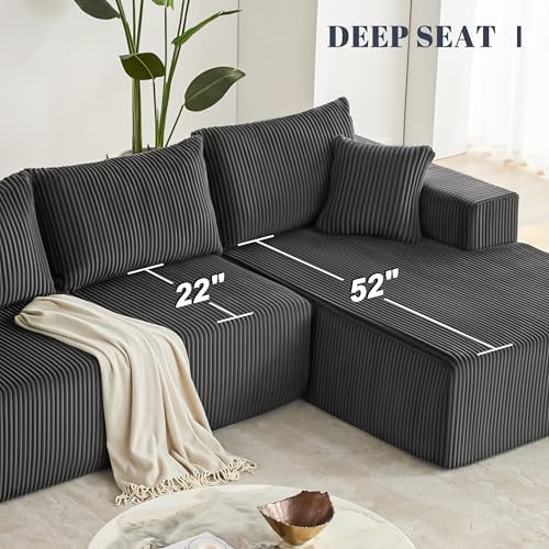 108" Boneless Couch with Chaise, Modular Sofa with Deep Seat, Darkrey - Image 6