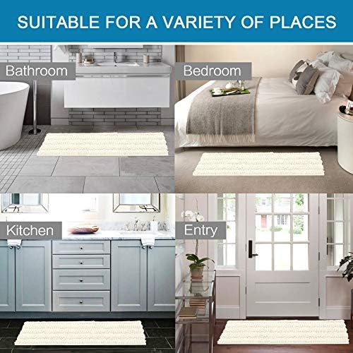 H.VERSAILTEX Bathroom Rugs Bath Rug Set 2 Piece Bathroom Contour Rug Toilet Mat Sets Non Slip Contour Bath Rug Ultra Thick Water Absorbent Striped Bath Mats Washable(47" x 17" Plus 20" x 20" U, Cream) - Image 6