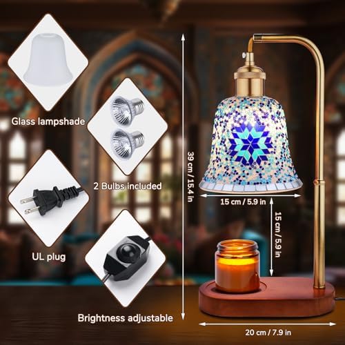 Turkish Mosaic Candle Warmer Lamp, Tiffany Style Wax Melt Warmer,Blue - Image 7