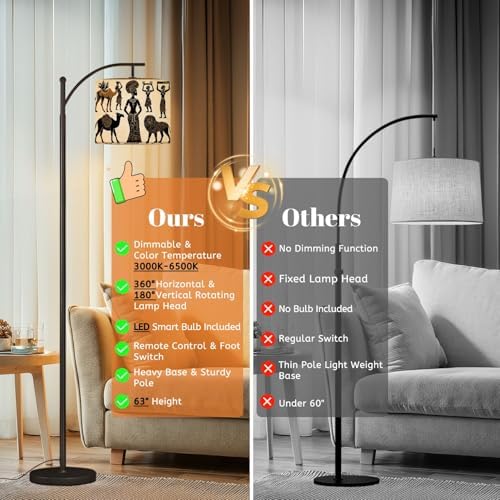 Arc Floor Lamp African Set African Masks African Animals Dimmable Modern Standing Lamp with Remote Adjustable Drum Shade Footswitch Tall Pole Lamp for Living Room Bedroom - Image 7