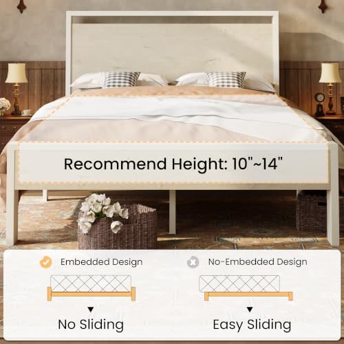 SHA CERLIN 14 Inch Full Metal Platform Bed Frame with Wooden Headboard and Footboard, No Box Spring Needed, Large Under Bed Storage, Heavy Duty Slats Support, White Washed Oak - Image 7