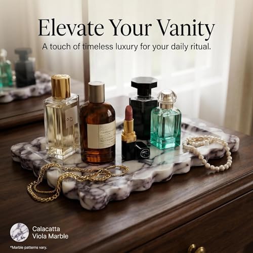 Genuine Scalloped Marble Tray 11.8"x7.8", Non-Slip Fluted Vanity Tray for Bathroom & Kitchen, Modern Organic Stone Catchall Dish for Keys, Candle, Jewelry, Decorative Serving Tray (Calacatta Viola) - Image 7