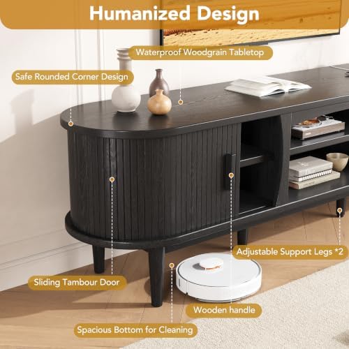 Decofy 69" Fluted TV Stand for TVs Up to 80" with Charging Station, Black - Image 6