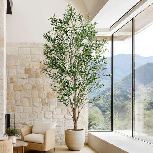 Large Fake Olive Tree Tall Artificial Trees with Pot Indoor Outdoor Realistic Floor Faux Plastic plantas for Modern Home Living Room Office Corner Farmhouse Fake Olives Plants Decor Housewarming Gift - Image 7