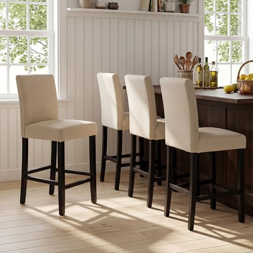 GOTMINSI Classic 24 Inches Counter Height Stools Upholstered Bar Stools with Solid Wood Legs Set of 2(Fabric Beige) - Image 7