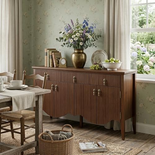 FUSUNBAO 57" Fluted Sideboard Buffet,Retro Storage Cabinet, Walnut - Image 6