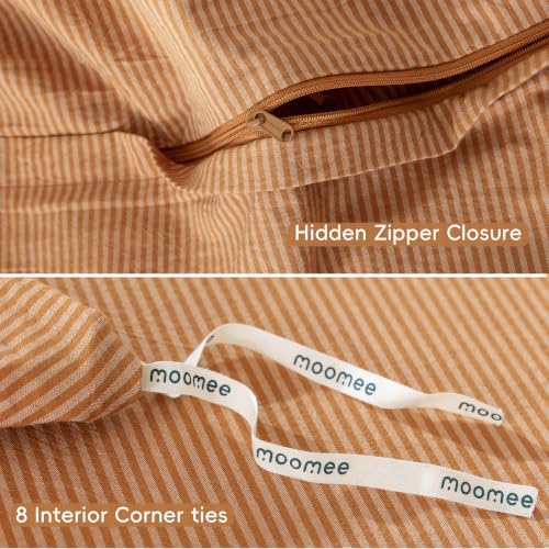 MooMee Striped Duvet Cover Set 100% Washed Cotton Linen Like Queen - Image 6