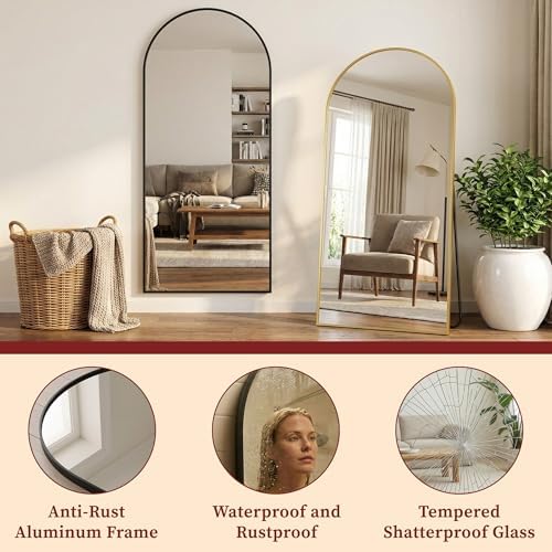 Suidia 71"x27" Arched Full Length Mirror with Stand, Black Floor Mirror - Image 6