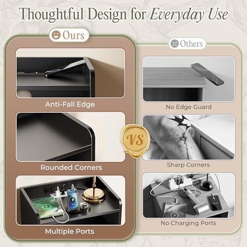 Huuger Nightstand Set of 2 with Charging Station, USB-C Port, End Tables - Image 6