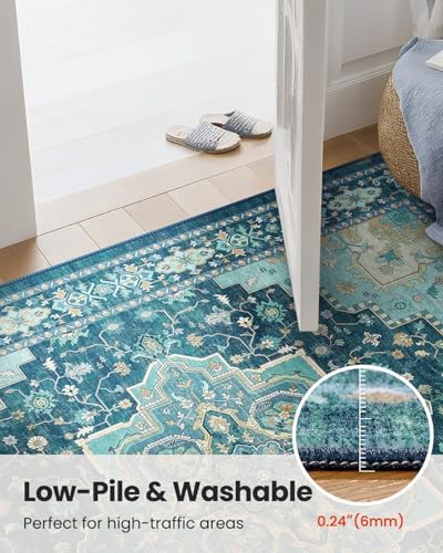 Amada Vintage Washable Area Rug,9'x12',Teal Blue - Image 7