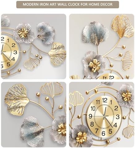 36" Modern Farmhouse Large Decorative Wall Clock, Ginkgo Metal Art - Image 6