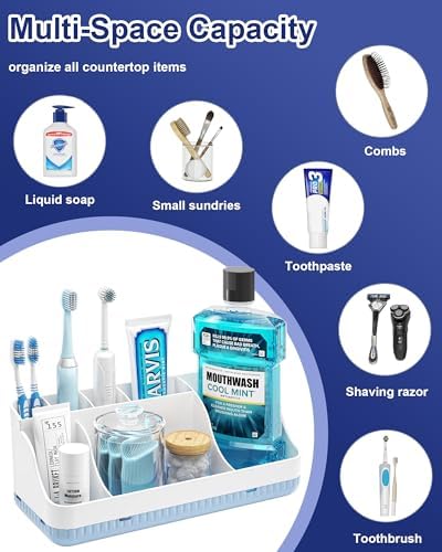 Bathroom Counter Organizer and Storage, 7 Slots Detachable Toothbrush Holders for Bathrooms, Anti-Slip Electric Toothbrush and Toothpaste Holder Countertop Vanity Organizer Accessories for Adults Kids - Image 6