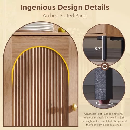 IFGET 123.5" W Modern Arched Sideboard Buffet Cabinet with Storage, Natural - Image 6
