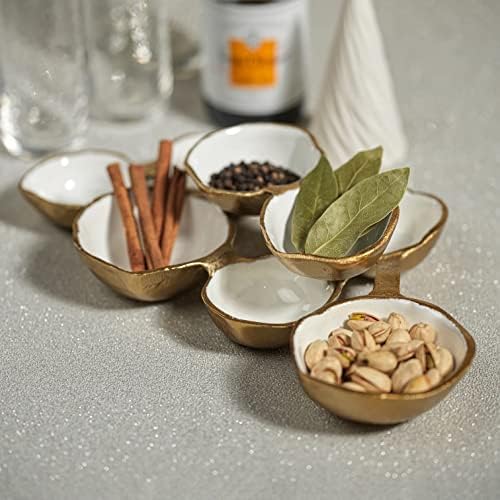 Zodax Cluster of 8 Round Serving Bowls Gold and White 12.75 in x 7.25 in x 2.25 in - Image 2