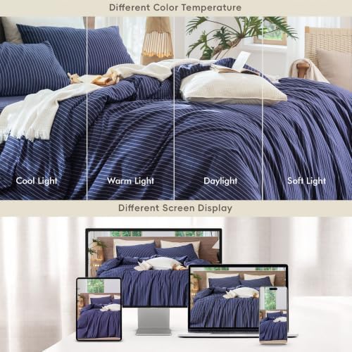 MooMee Striped Duvet Cover Set 100% Washed Cotton Linen Like King - Image 7