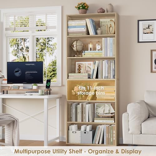 FOTOSOK 6 Tier Tall Bookshelf Bookcase with Open Display Shelves, Light Oak - Image 6