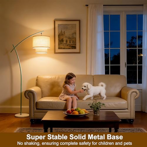 Lightdot Arc Floor Lamp, Modern Standing Lamps with Double Linen Lampshade - Image 7