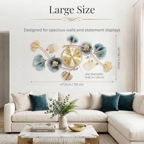 47" 3D Ginkgo Leaf Metal Wall Clock for Home Wall Decor - Image 6