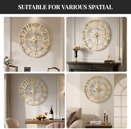 Cuspin Gold Wall Clock for Living Room Decor, 24 Inch Large Metal Clock - Image 6