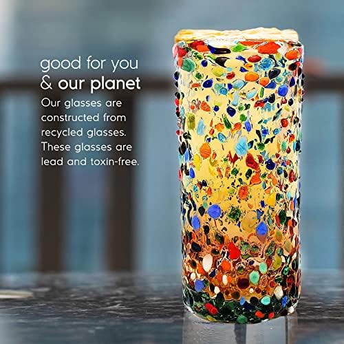 Confetti Rocks 20 oz Tall Iced Tea Glasses (set of 6) | Hand Blown Drinking Glasses, Multicolor Mexican Glassware Tumblers for Water, Juice, Margaritas & Cocktails | Lead-free, Toxin-Free - Image 6