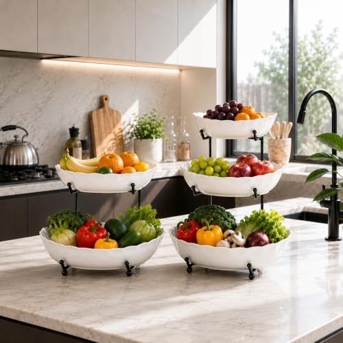 HBlife 2 Tier Large Fruit Bowl, Ceramic Fruit Basket for Kitchen Counter - Image 6
