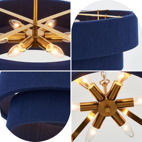 20” Navy Blue Boho Hand Woven Pendant Light Brass Adjustable Coastal Chandelier for Dining Living Room Kitchen Bedroom, UL Listed - Image 7