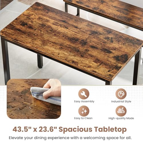 Dining Table Set for 4, Kitchen Table with 2 Benchs, Brown - Image 7
