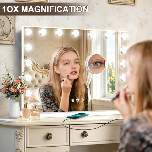 Ratsamee Hollywood Vanity Mirror with Lights, 17 Dimmable Bulbs, 3 Color Lights,Make Up Lighted Mirror, Aluminum Metal Frame, USB Charging Port(28" x 20") - Image 6