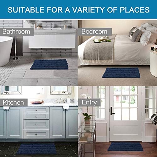 H.VERSAILTEX Bath Rugs for Bathroom Non Slip Bath Mats Extra Thick Chenille Striped Rug 20" x 32" Absorbent Non Skid Fluffy Soft Shaggy Washable Dry Fast Plush Mat for Indoor, Bath Room, Tub - Navy - Image 6