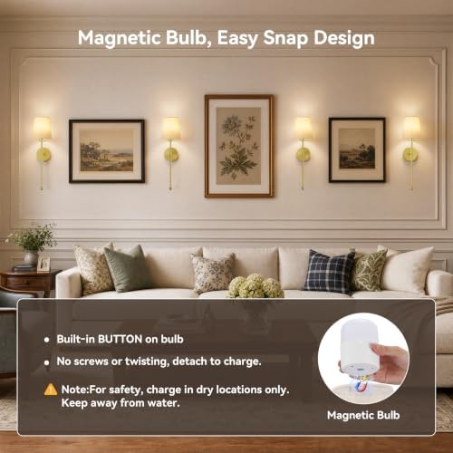 Battery Operated Wall Sconce Set of 2, RF Remote, Brass and Beige Shade - Image 7