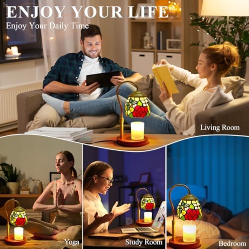 Candle Warmer Lamp with Timer Dimmer, Butterfly Tiffany Style Stained Glass Candle Lamp Warmer, Adjustable Wax Melt Warmer with 2 Bulbs for Small Jar Candles Valentine Birthday Gifts for Women - Image 6