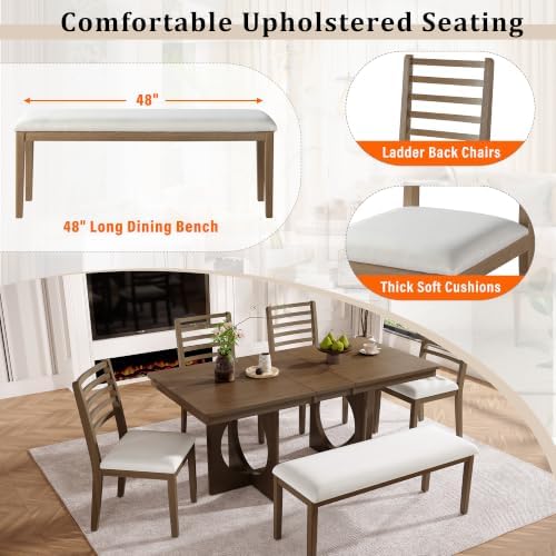 VilroCaz 6-Piece Acacia Wood Extendable Dining Table Set with Chairs& Bench - Image 7