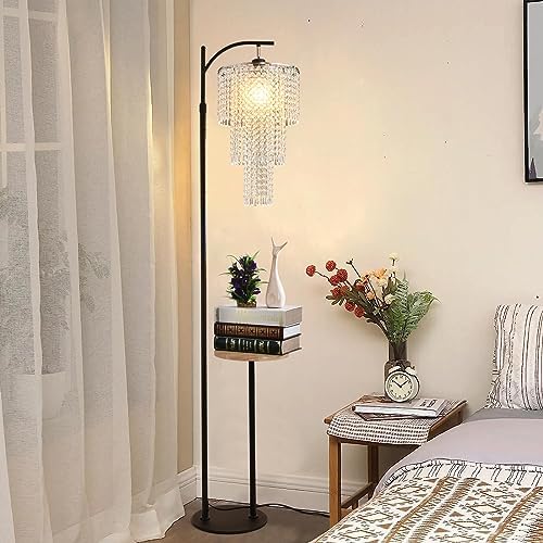 Arc Floor Lamp with Table and Shelves,Crystal Floor Lamps for Living Room,Dimmable Elegant Modern LED Floor Standing Lamp with Remote Control & 10 Colors,Black Adjustable Tall Lamp For Bedroom Corner - Image 7
