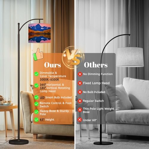 Arc Floor Lamp Maroon Bells Autumn Trees Lake Reflections Aspen Colorado Dimmable Modern Standing Lamp with Remote Adjustable Drum Shade Footswitch Tall Pole Lamp for Living Room Bedroom - Image 7