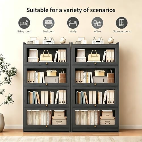 55" Bamboo Bookcases,Book Shelfs with Acrylic Doors,Freestanding Display Storage Shelves for Collectibles,4 Tier Tall Bookshelfs & Bookcases for Living Room Bedroom Home Office - Image 6
