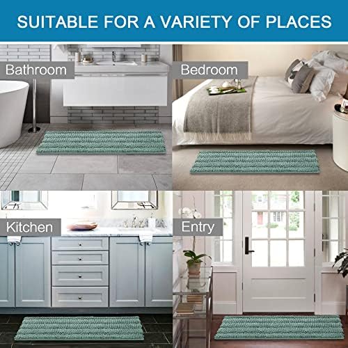 H.VERSAILTEX Bathroom Rugs Bath Rug Set 2 Piece Bathroom Contour Rug Toilet Mat Sets Non Slip Contour Bath Rug Ultra Thick Water Absorbent Striped Bath Mats(47" x 17" Plus 20" x 20" U, Eggshell Blue) - Image 6