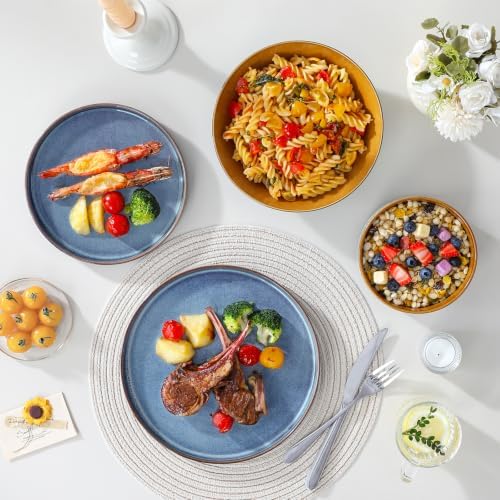 ONION Ceramic Plates and Bowls Sets for 6, 24 Pieces Stoneware Dinnerware Sets for Kitchen, Reactive Glaze Dish Set, Dishwasher and Microwave Safe, Blue - Image 6