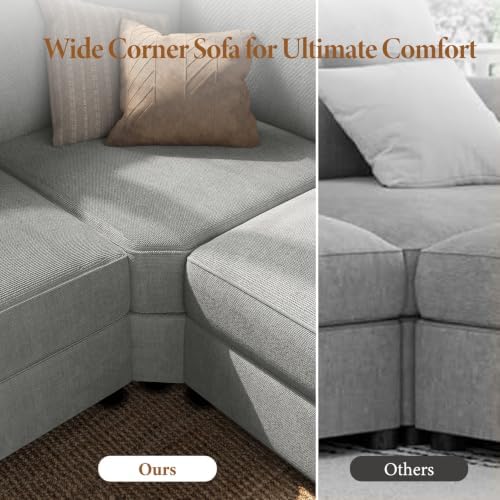 Vesgantti Modular 8-Seater Chenille L Shaped Sectional Sofa, Light Grey - Image 7
