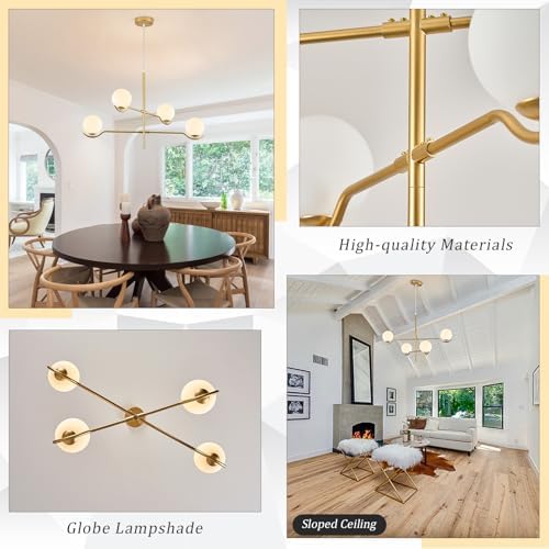 CATINER Modern 31" 4-Light Gold Sputnik Chandelier with Milk Glass Globe - Image 6