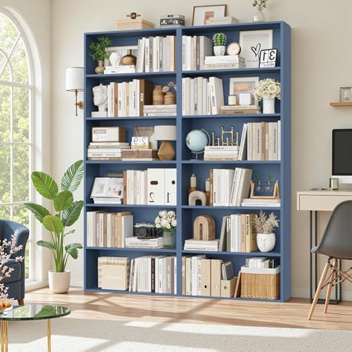 FOTOSOK 6 Tier Tall Bookshelf and Bookcase, Open Display Shelves, Blue 2PK - Image 6