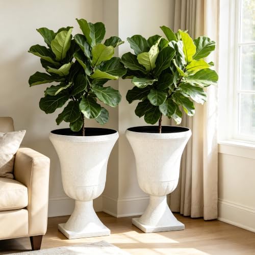 Autodaya 22" Large Urn Outdoor Planters Set of 2, White Terrazzo Plant Pots - Image 6