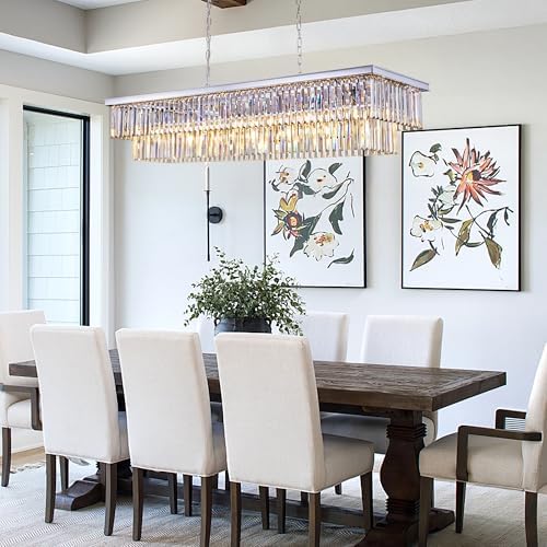 Wellmet Chrome Chandelier 57 inch, 13-Light Modern Rectangular Crystal Chandelier Ceiling Hanging, Linear Chandeliers Light Fixture for Living Room, Dining Room, Bedroom, Kitchen Island - Image 7