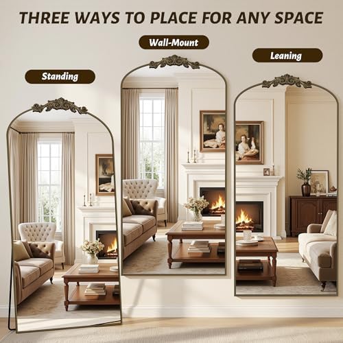 Vintage Full Length Mirror,78"x38" Arched Antique Floor Mirror with Carved Metal Frame,Large Standing Wall Mounted or Leaning Mirror for Bedroom Living Room Entryway,Bronze - Image 7