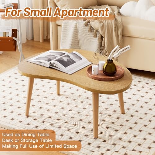 Small Coffee Table, Low Table with Solid Wood Legs, 23.6" Mini Mango Accent Table Side End Table, Floor Table Desk for Sitting on The Floor, Coffee Tea Table for Living Room, Dorm, Apartment, Natural - Image 6