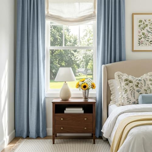 Faux Linen Total Blackout Curtains for Bedroom 96 Inches Long, Dusty Blue - Image 6