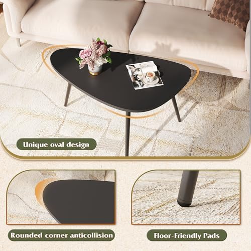 WLIVE Oval Coffee Tables, Modern Coffee Table for Living Room, Coffe Table for Small Space Home Office, Easy Assembly, 33.5" W x 18.9" D x 18.7" H (Black) - Image 6