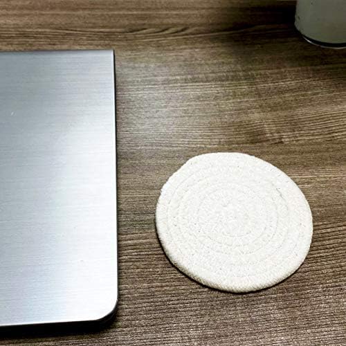 ABenkle 8 Pcs Drink Coasters with Holder, Cotton Woven Absorbent Coasters for Drinks, Minimalist Home Decor Coaster Set for Wooden Tabletop Protection Table, 4.3 inches White - Image 5