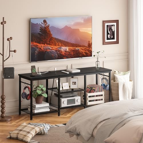 YGEOMER TV Stand for TVs Up to 50 Inch with Outlets, Bedroom, Black - Image 7